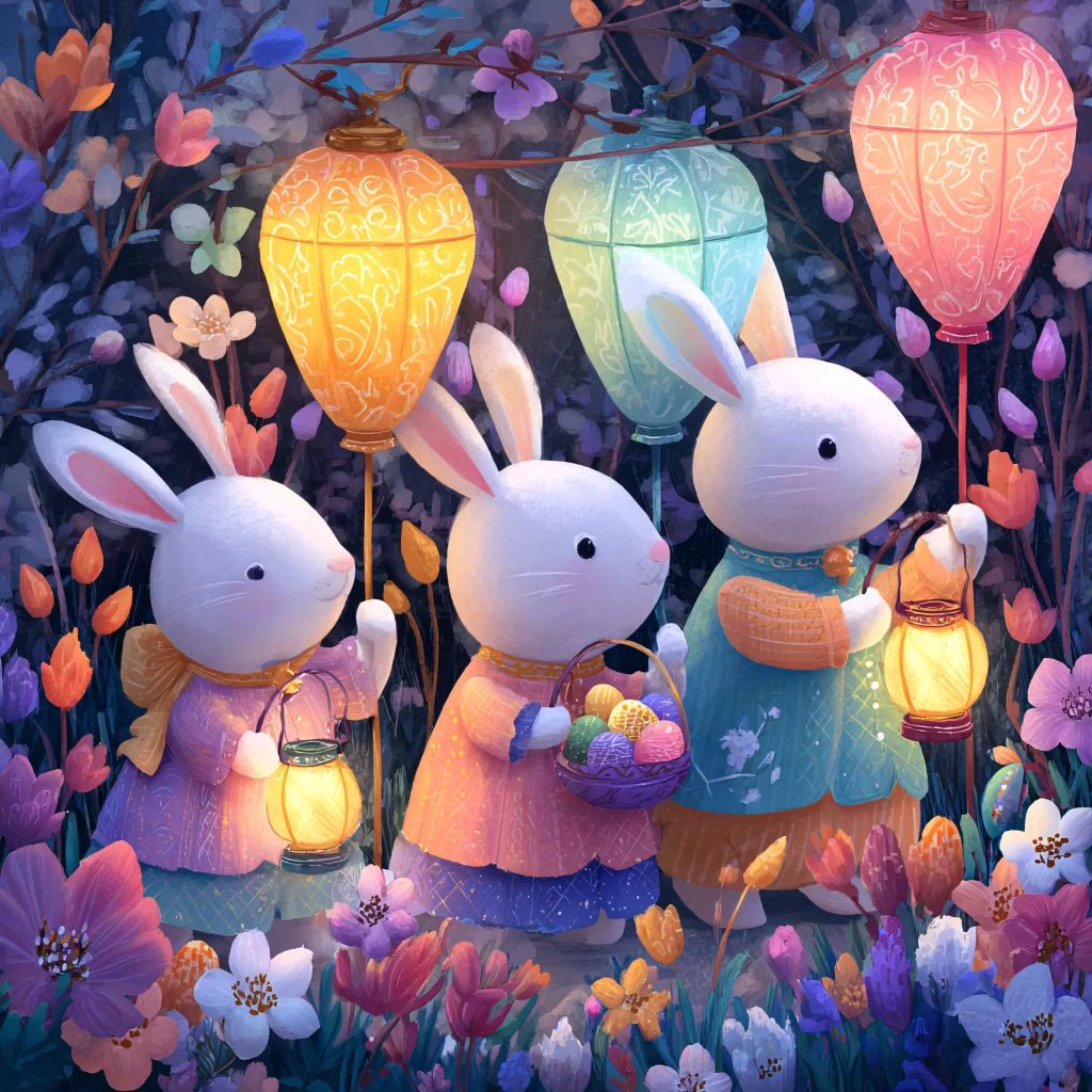Easter Rabbits Pastel Eggs Spring 375