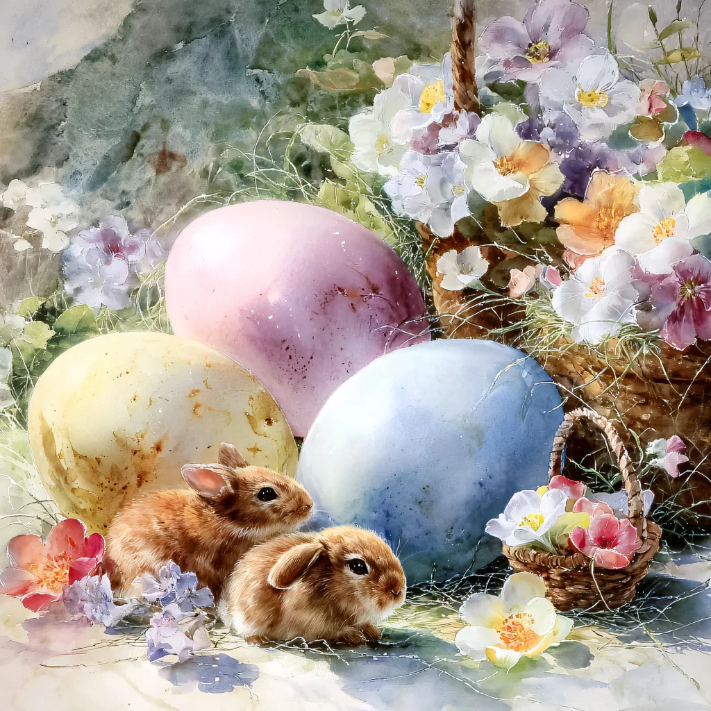 Easter Rabbits Pastel Eggs Spring 414