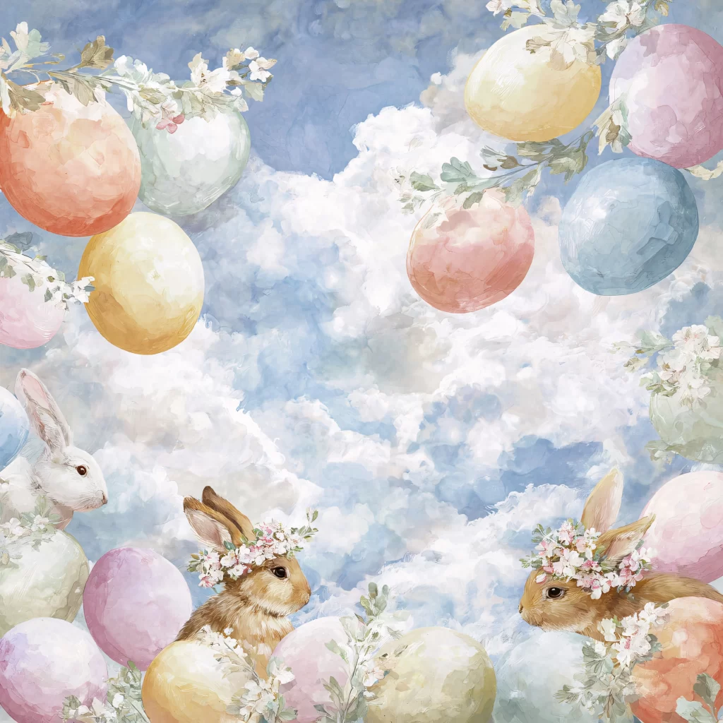 Easter Rabbits Pastel Eggs Spring 535