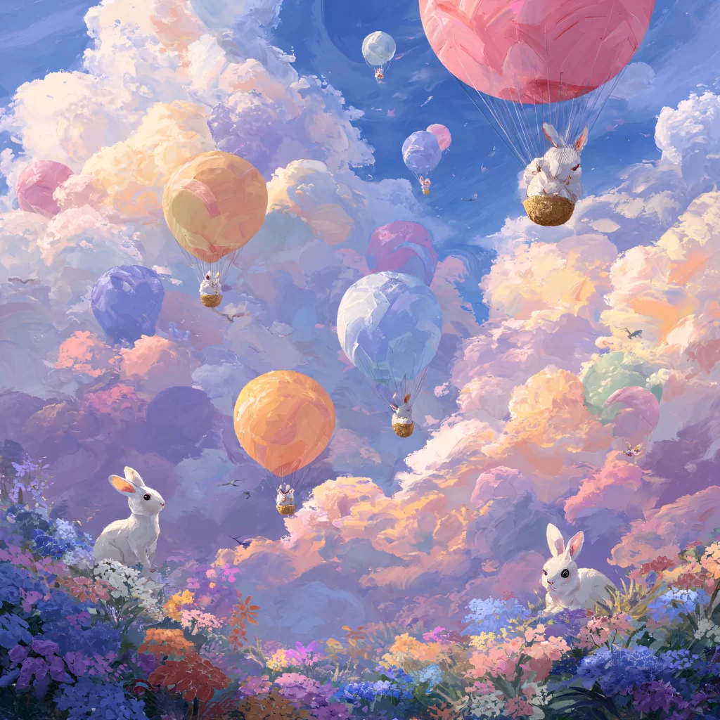 Easter Rabbit Balloons Flowers Garden