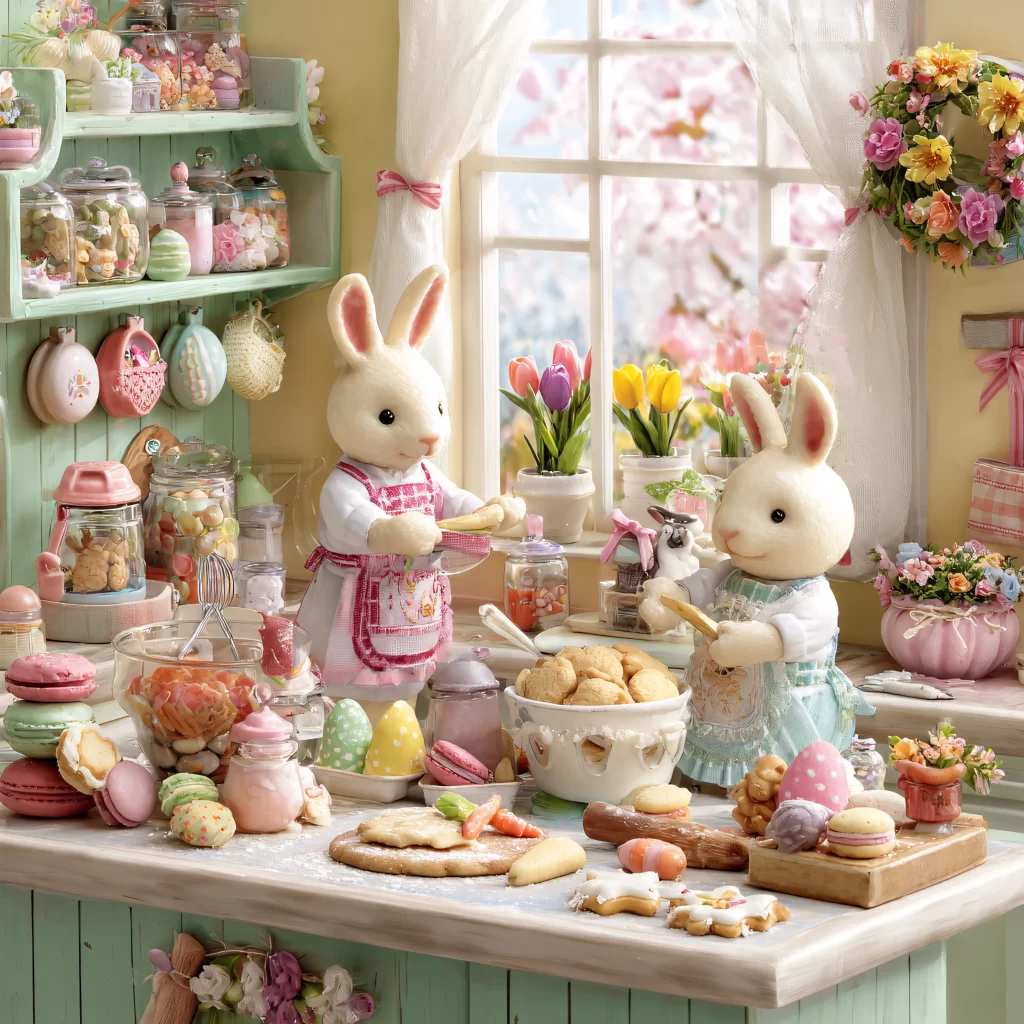 Easter Rabbits Pink Eggs Spring 45