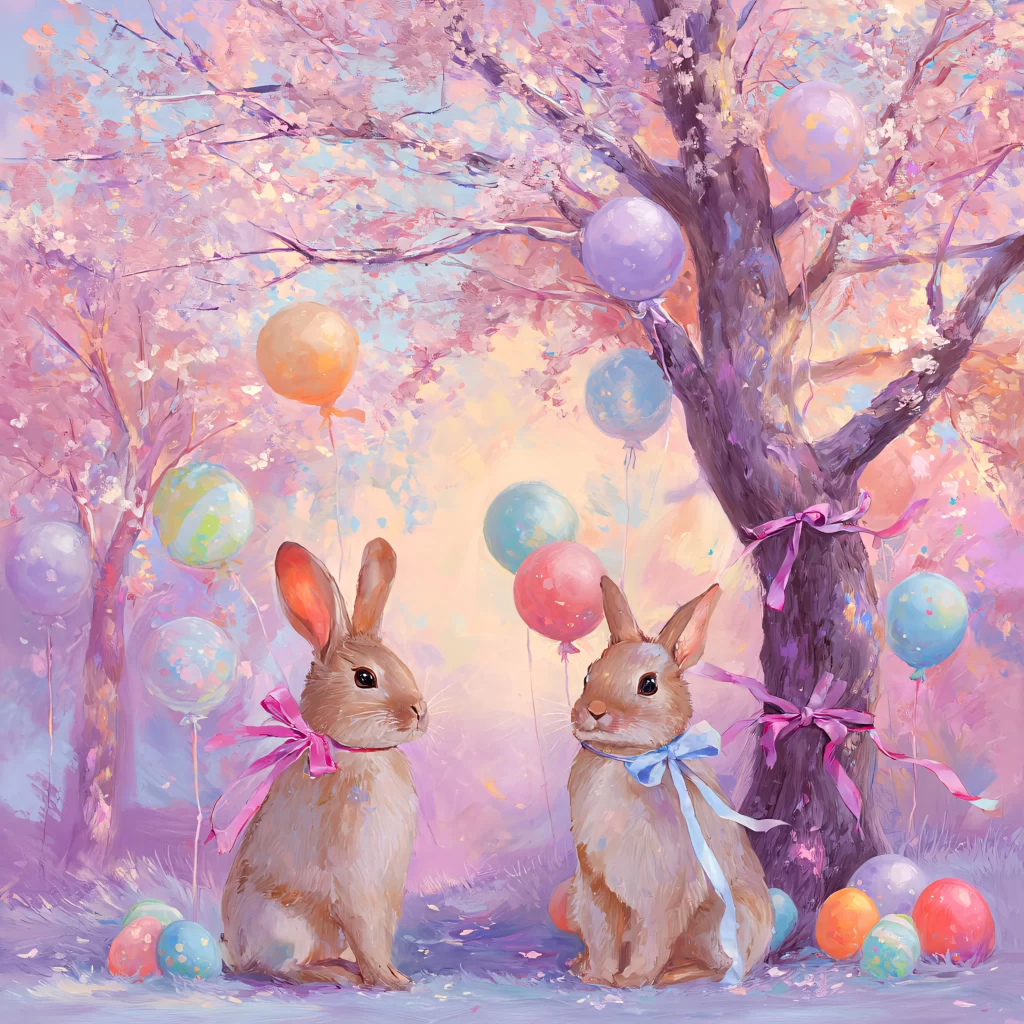 Easter Rabbits Pink Eggs Spring 216