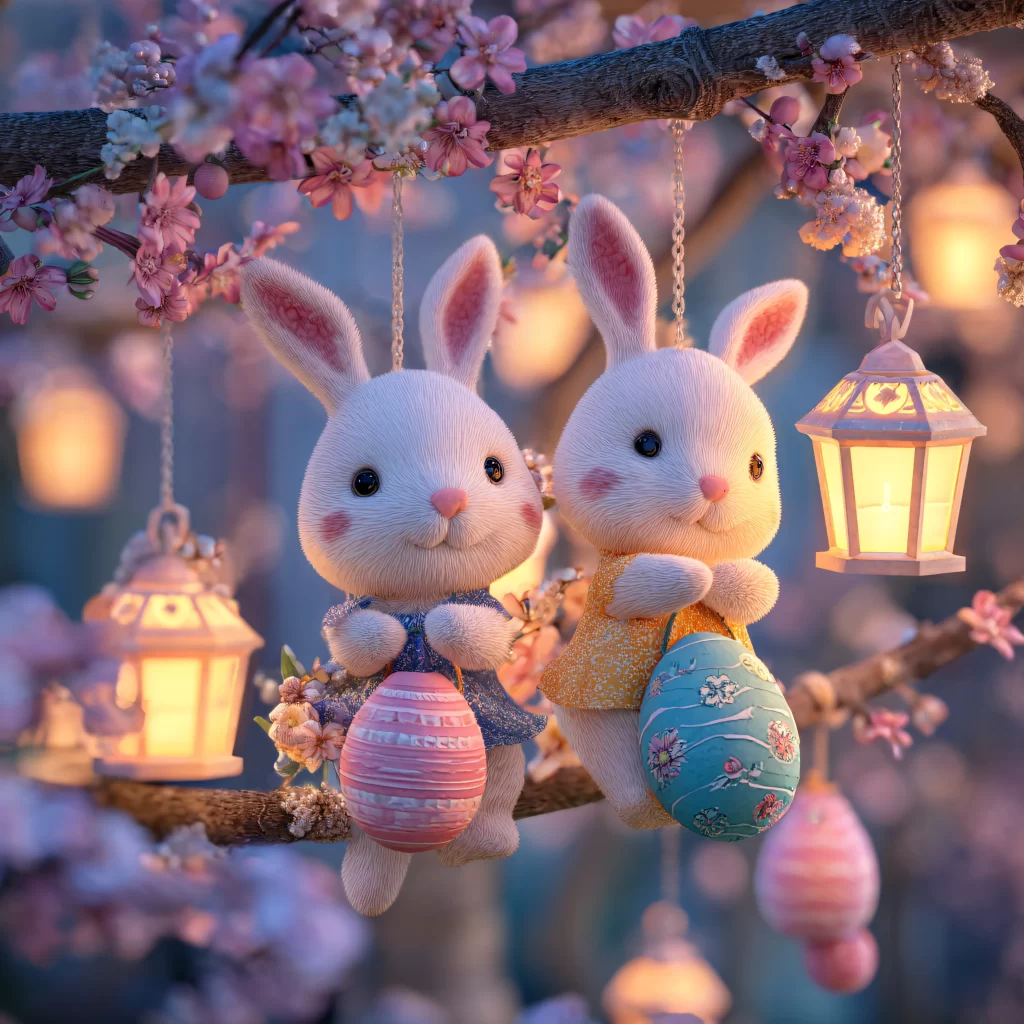Easter Rabbits Pink Eggs Spring 373
