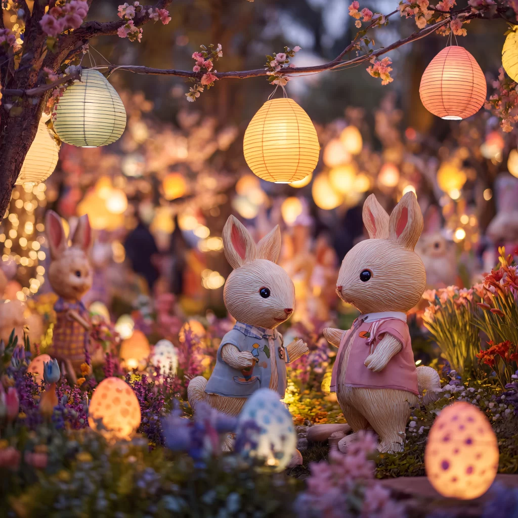 Easter Rabbits Pink Eggs Spring 376