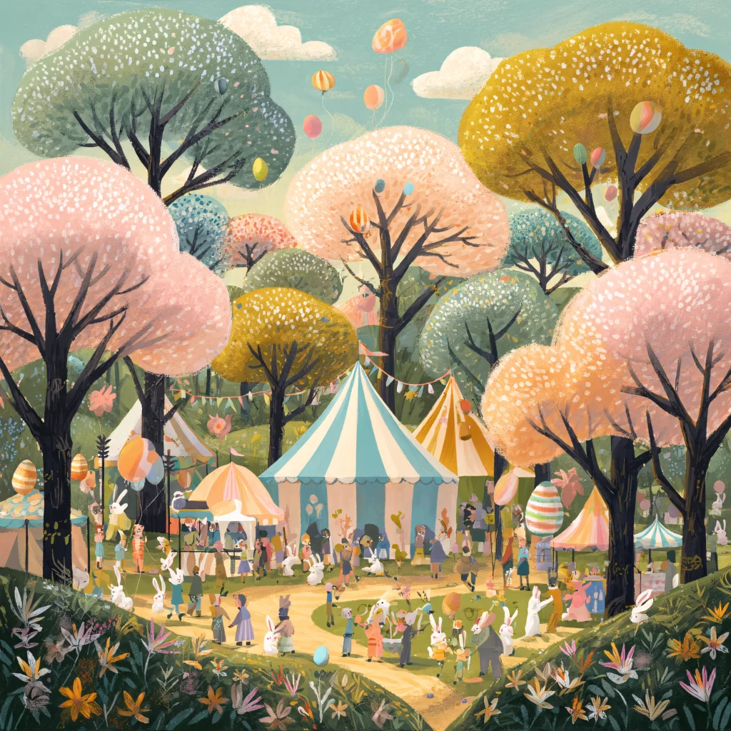 Easter Rabbits Pink Flowers Spring 207(1)