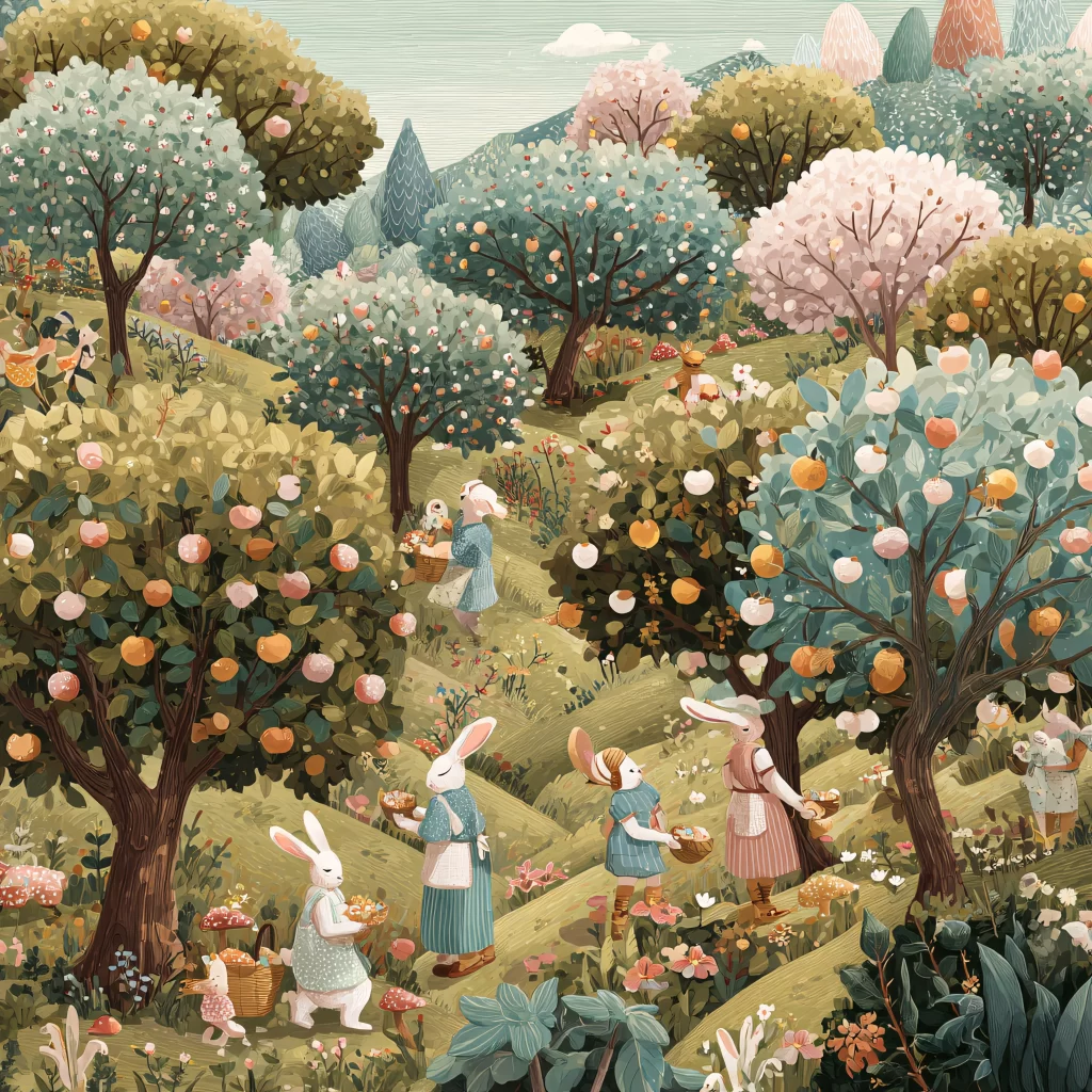 Easter Rabbits Pink Flowers Spring 330
