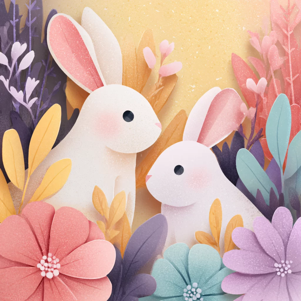 Easter Rabbits Pink Flowers Spring 597