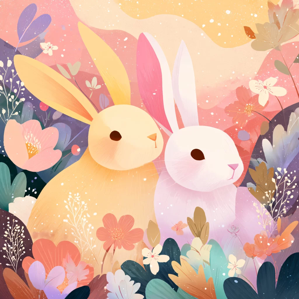 Easter Rabbits Pink Flowers Spring 598