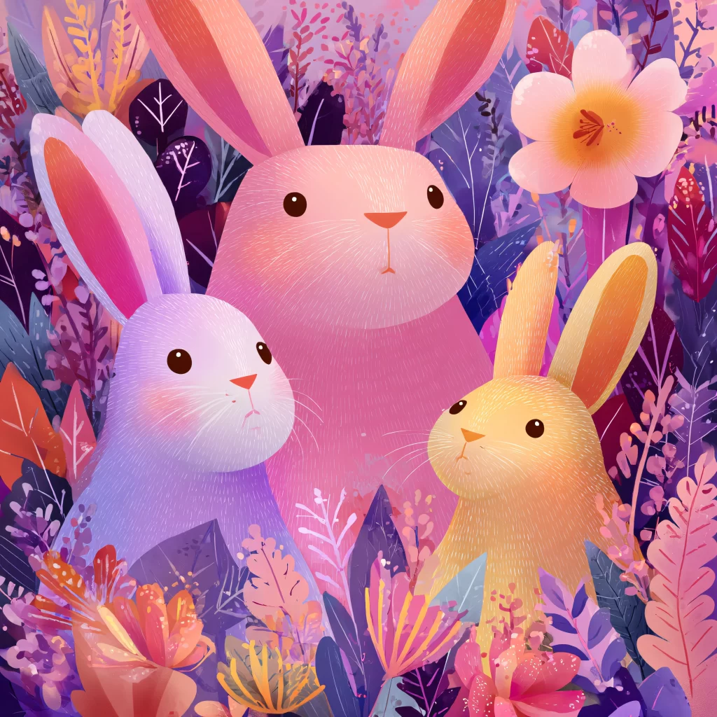 Easter Rabbits Pink Flowers Spring 599