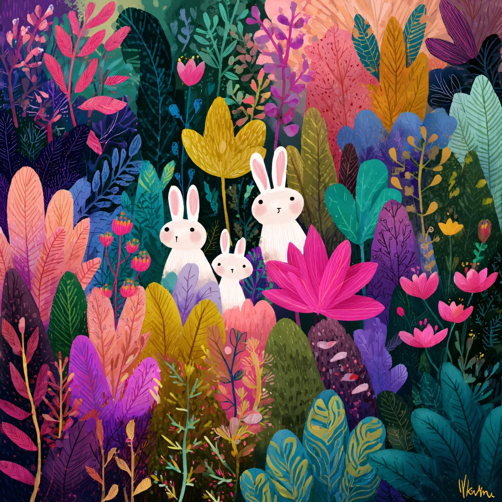 Easter Rabbits Pink Flowers Spring 610