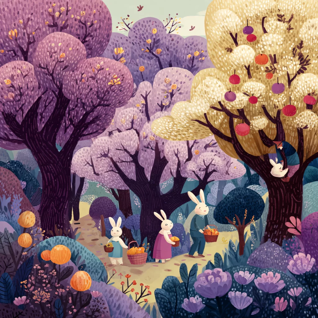 Easter Rabbits Purple Flowers Spring