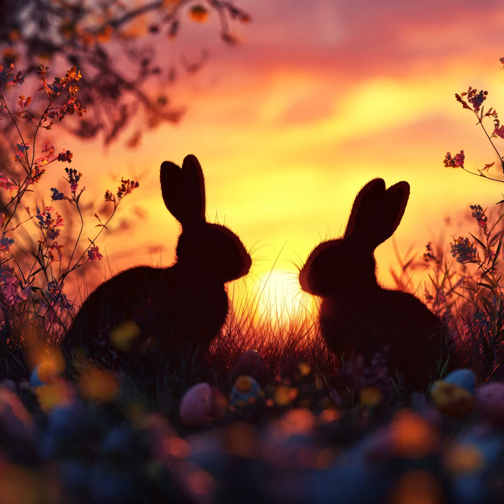 Easter Rabbits Sunset Eggs Spring