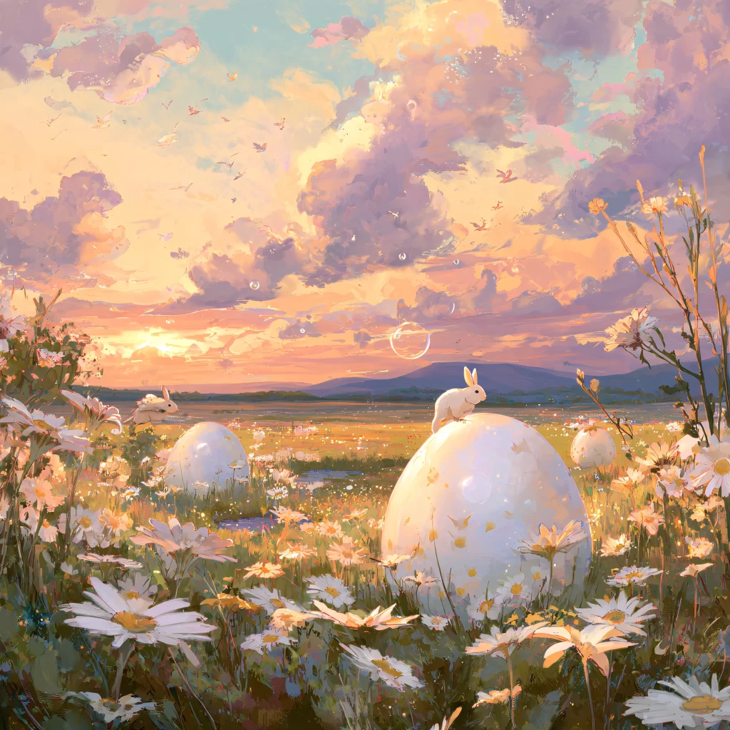 Easter Rabbits White Eggs Spring