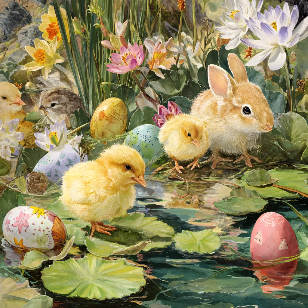 Easter Rabbits Yellow Chicks Pastel 17