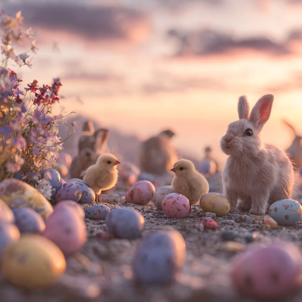 Easter Rabbits Yellow Chicks Pastel 146