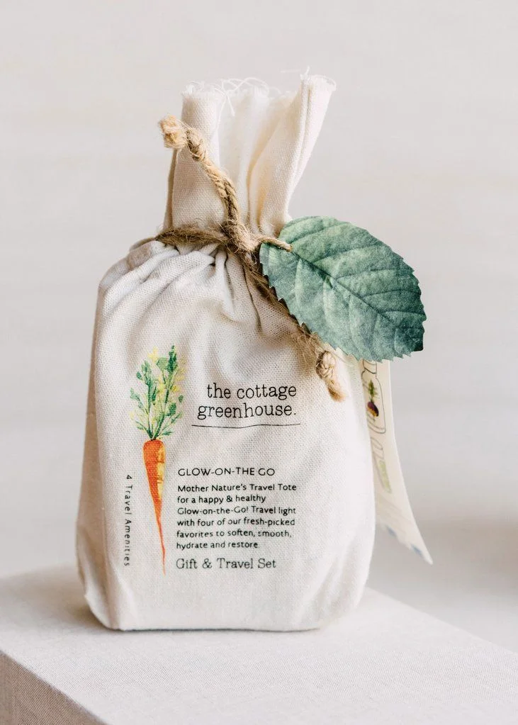 Eco-friendly Fabric Bag White Natural Leaf Glow-on-the-Go Travel Set Skincare