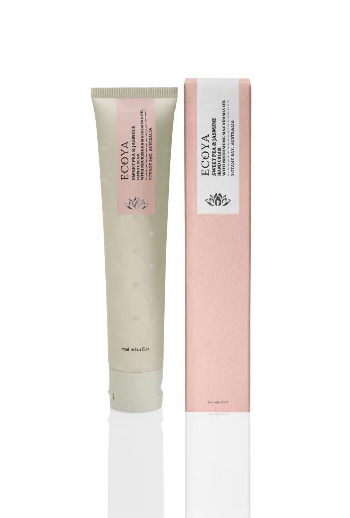Ecoya Hand Cream Tube Creamy White Floral Design Skincare