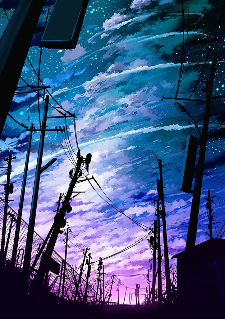 Electric Poles Twilight Blue Purple Stars