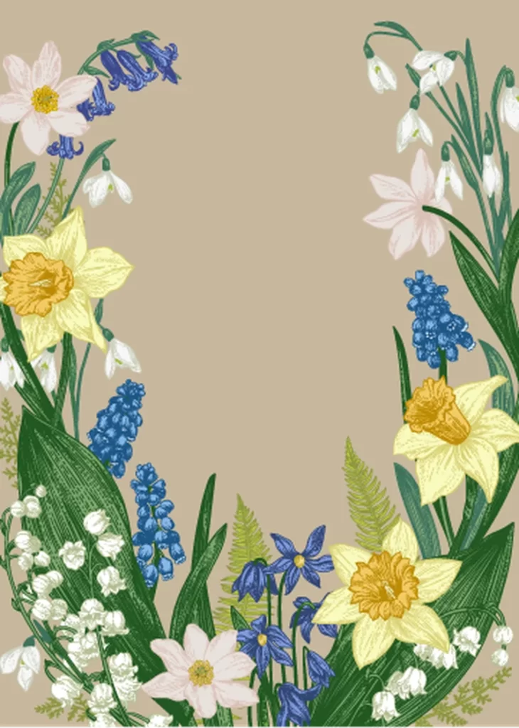Elegant Floral Wreath Daffodils and Bluebells
