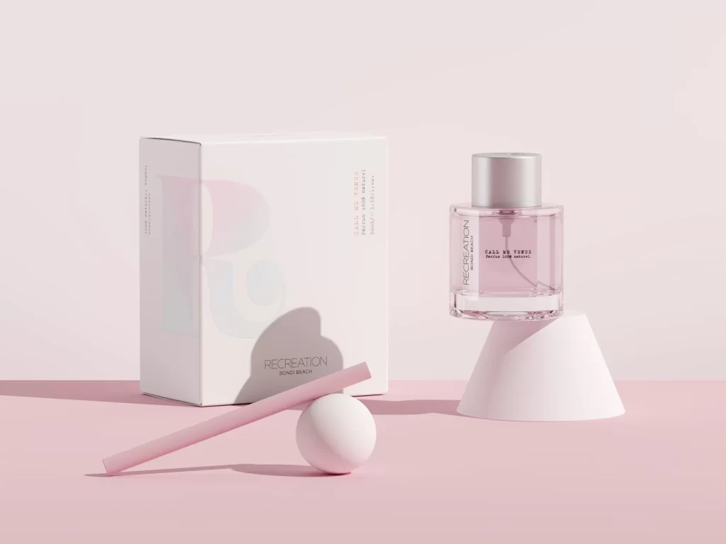Elegant Perfume Bottle Transparent Pink Minimalist Cosmetics