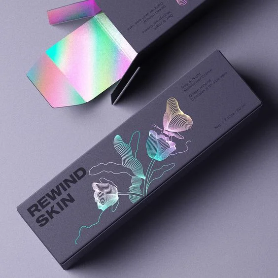 Elegant Skincare Box Black Holographic Design