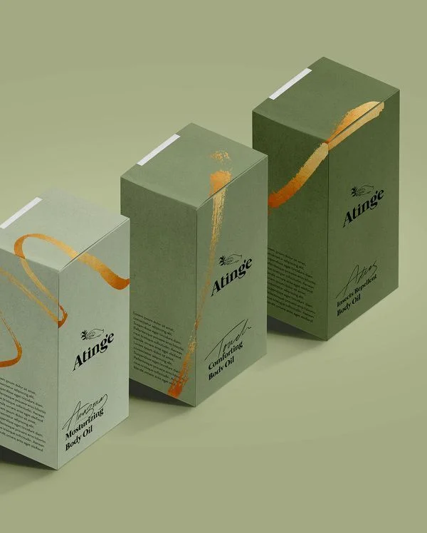 Elegant Skincare Box Green Gold Design Body Oil