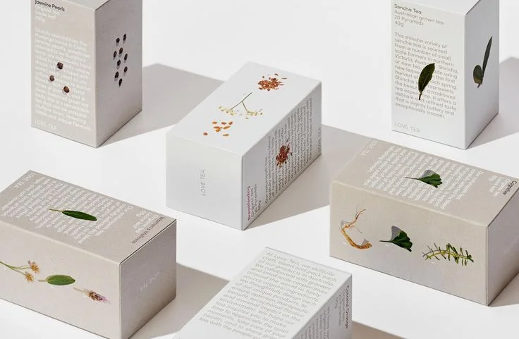 Elegant Tea Box Natural White Botanical Design