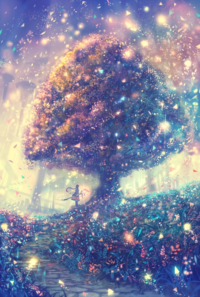 Enchanted Forest Glowing Tree Colorful Lights