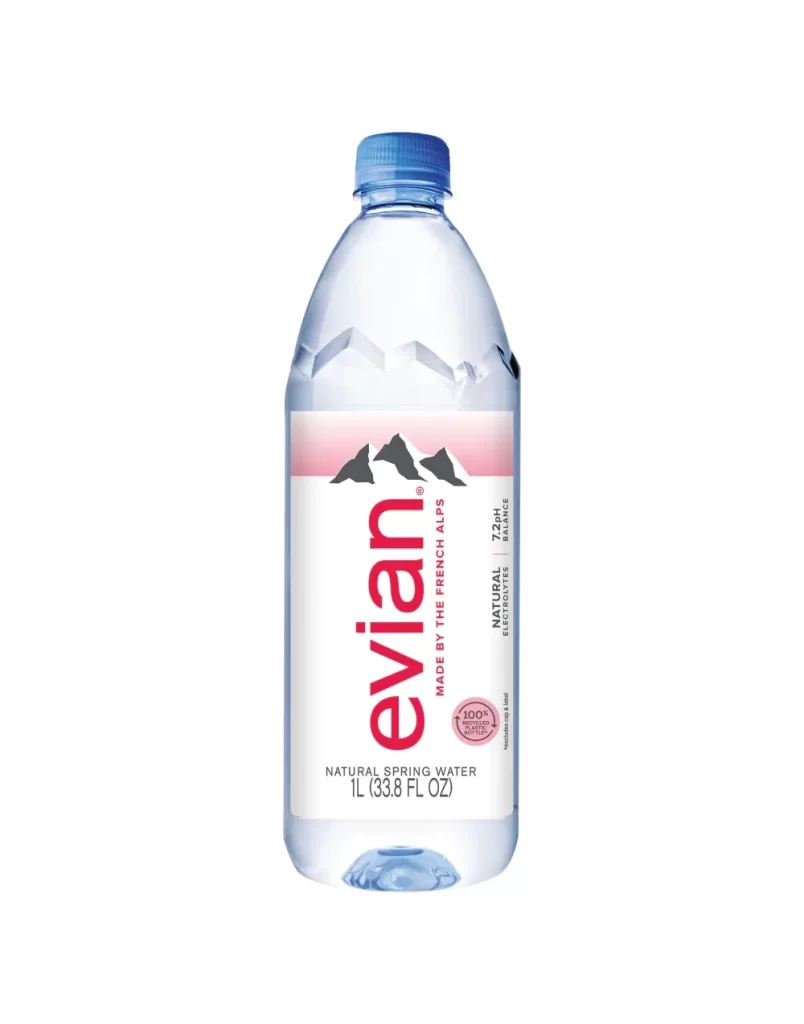 Evian Bottle Clear Blue White Pink