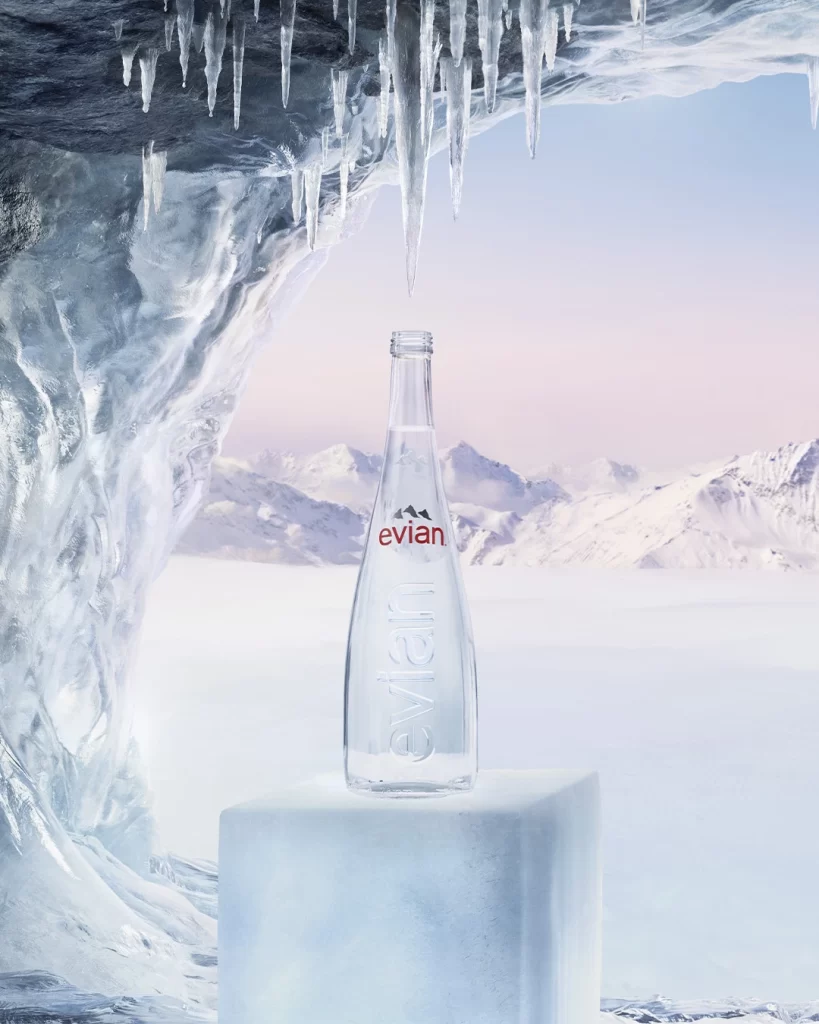 Evian Bottle Clear White Blue Ice