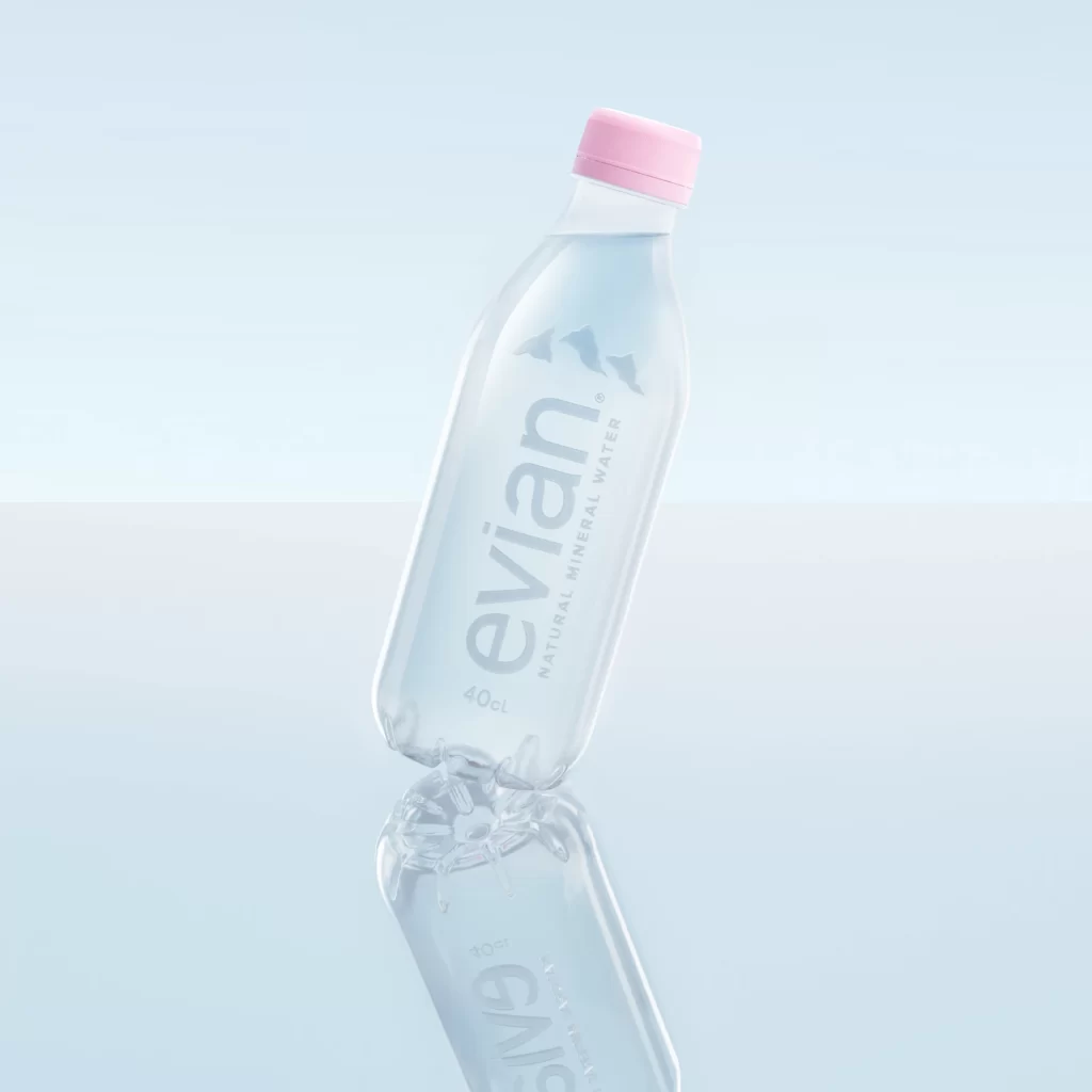 Evian Bottle Pink Cap Clear Water