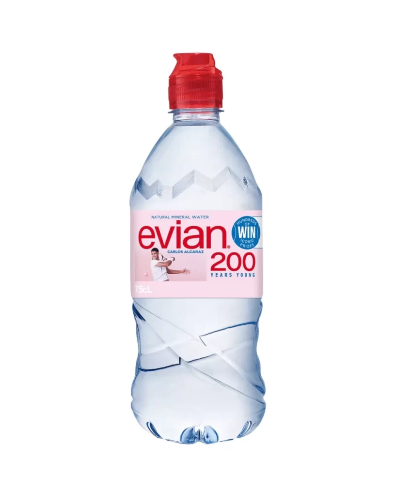 Evian Bottle Red Pink White Clear
