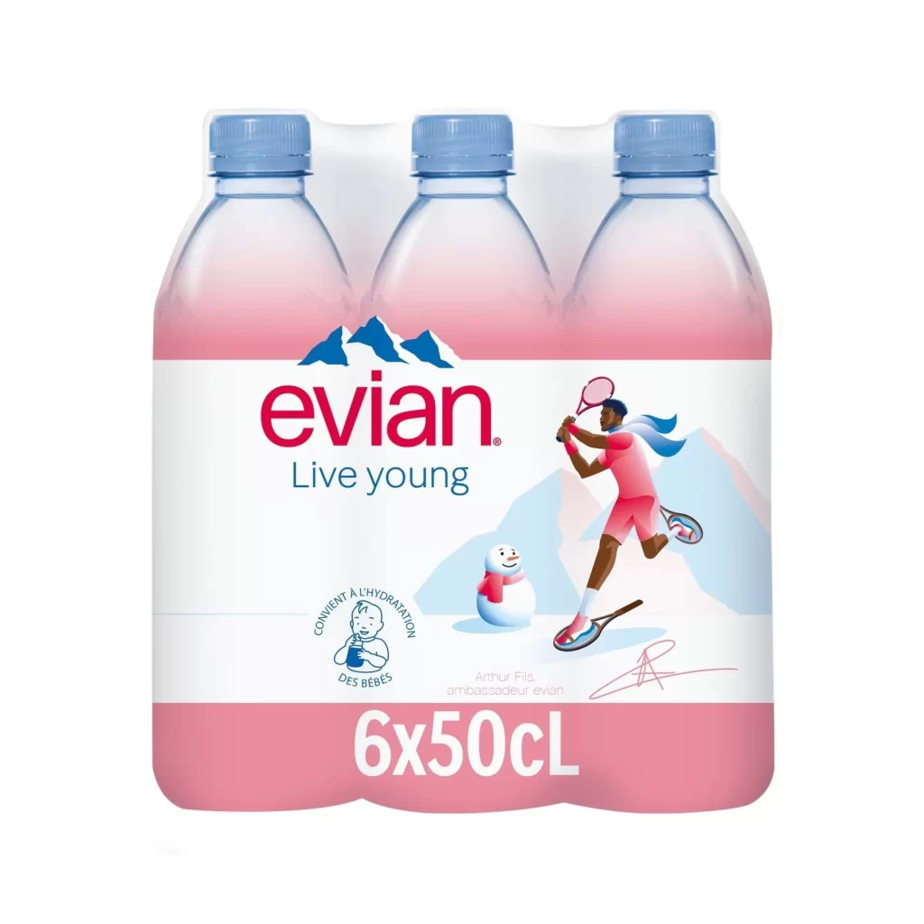 Evian Bottled Water Pink Blue White
