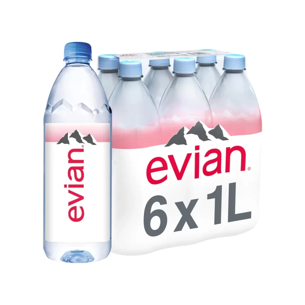 Evian Bottled Water White Red Blue