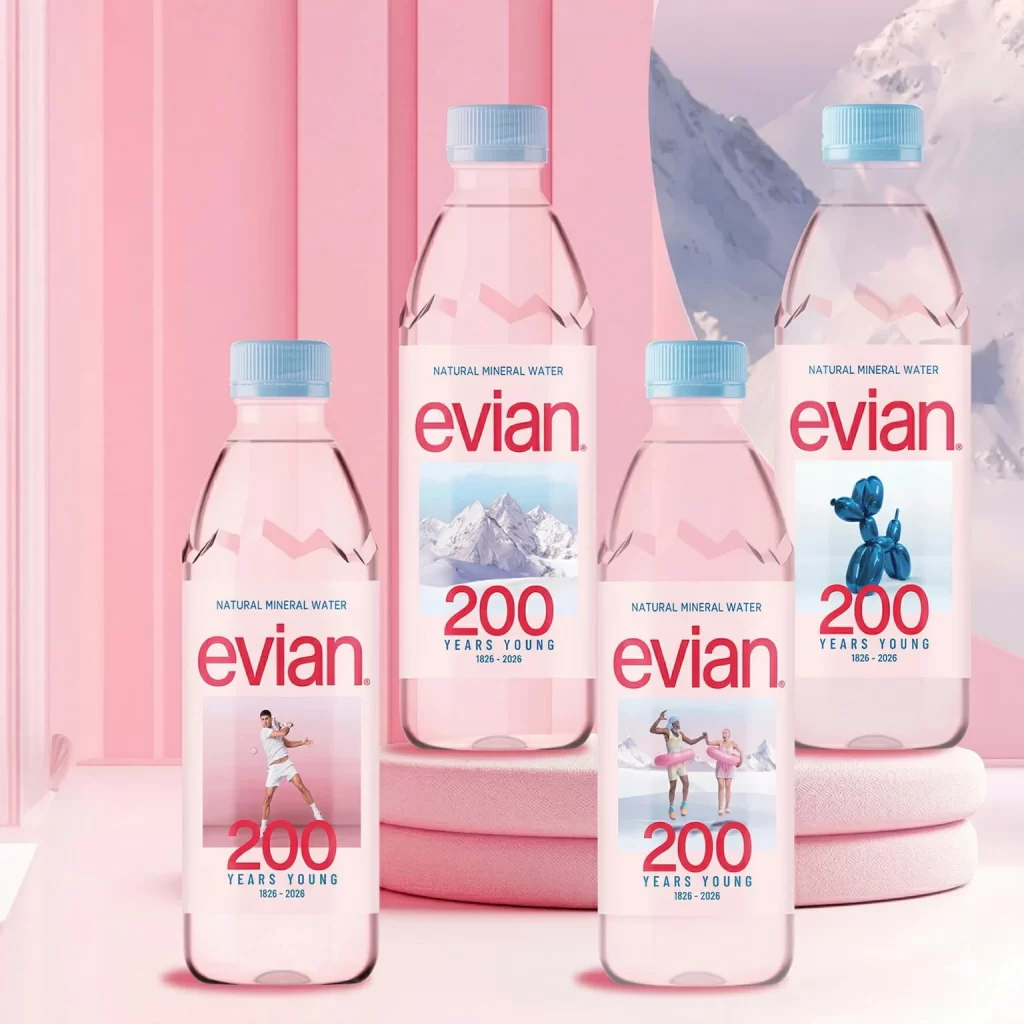 Evian Bottles Pink Blue Celebratory