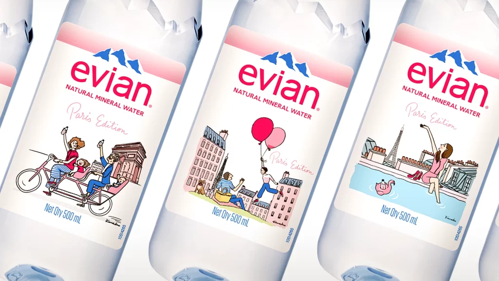Evian Bottles Pink Blue Parisian
