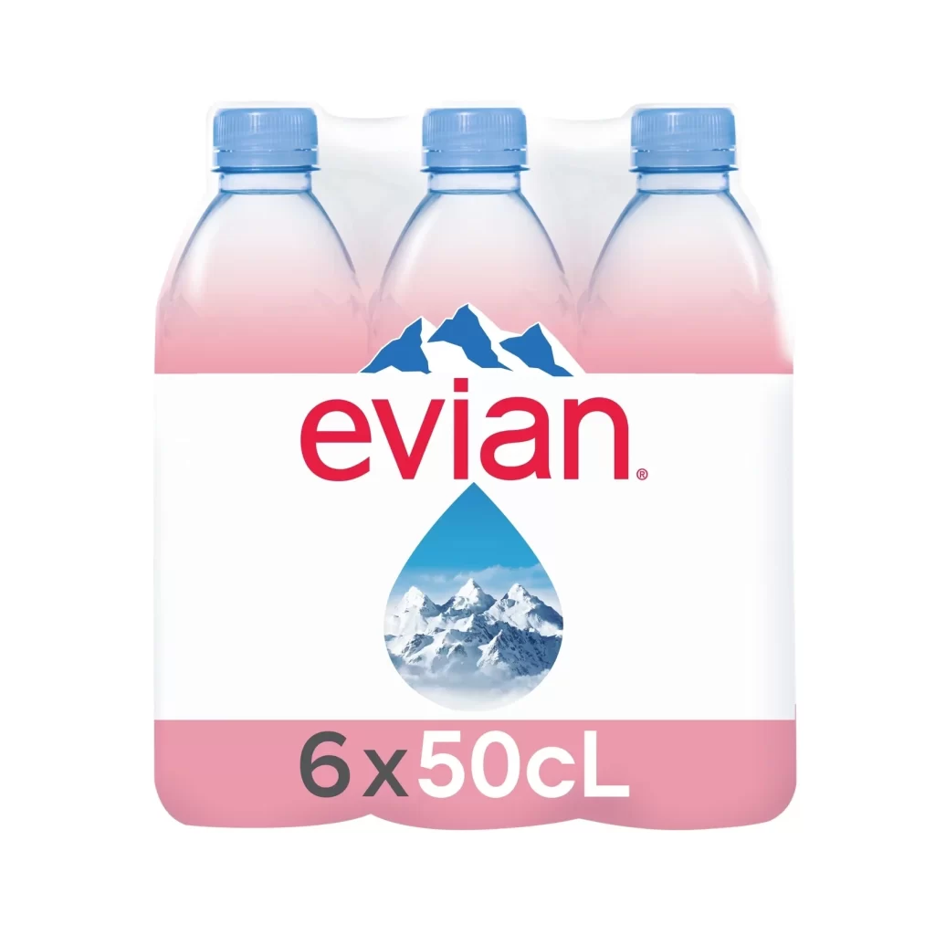 Evian Pink White Blue Mountain Water