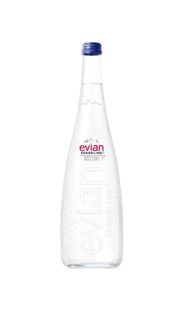 Evian Sparkling Water Clear Bottle Blue