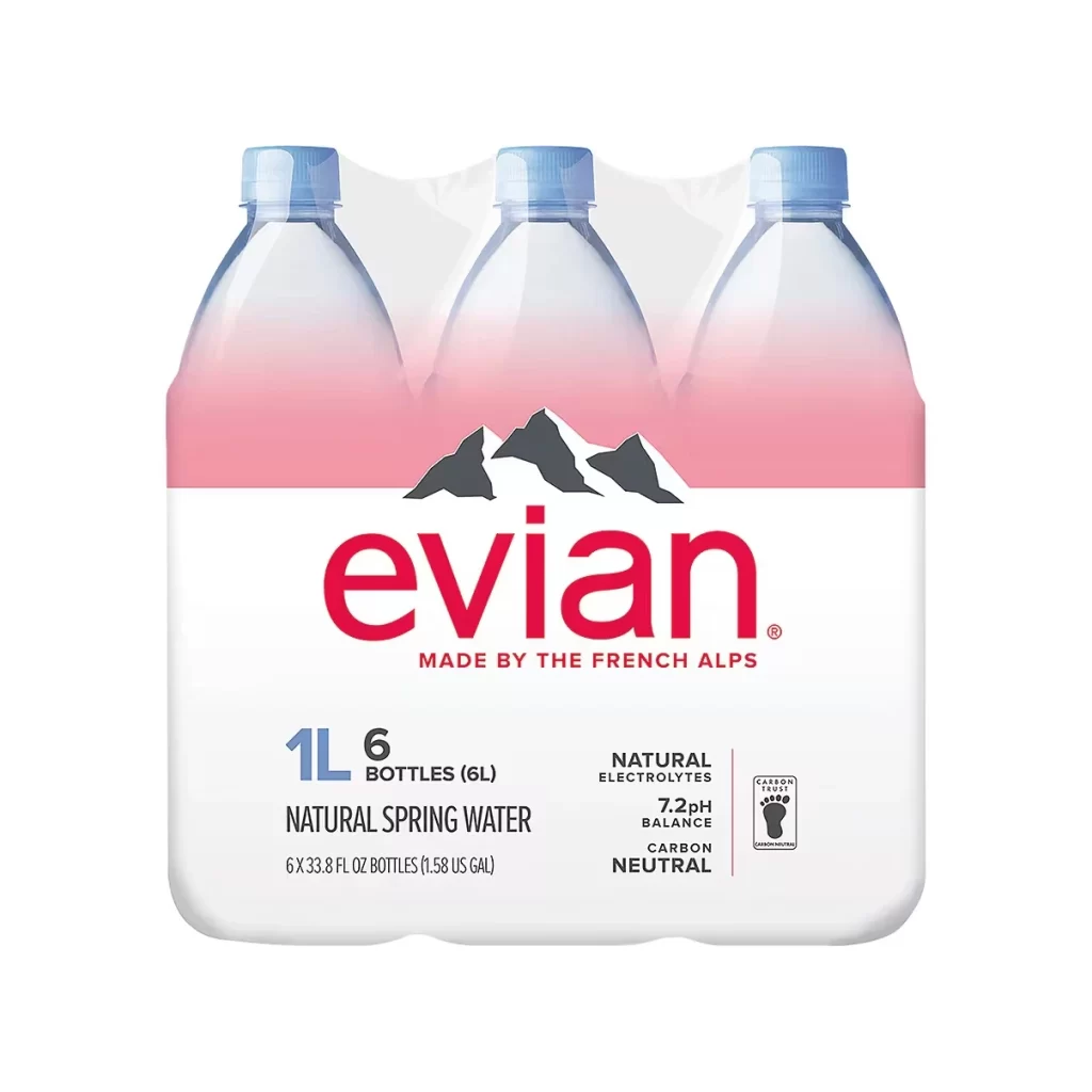 Evian Spring Water Pink White Mountains