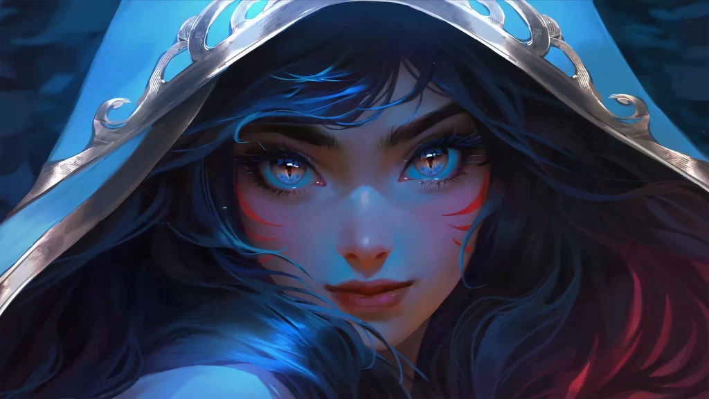 Fantasy Character Blue Red Dark Enigmatic