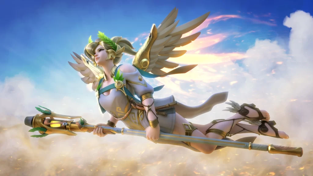Fantasy Character Golden Wings Blue Sky