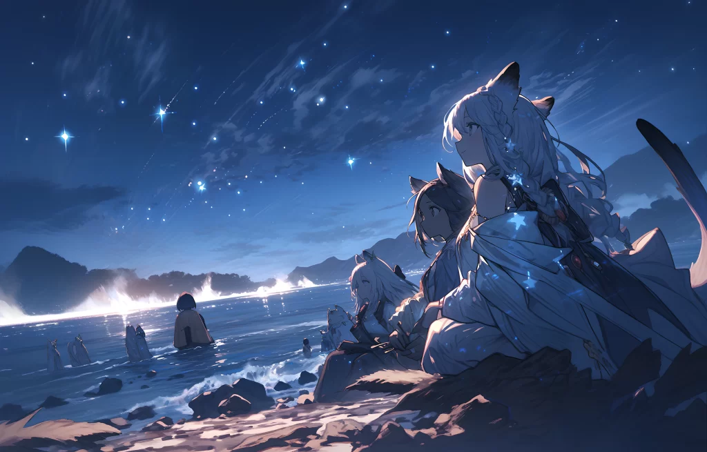 Fantasy Characters Blue White Night Sky