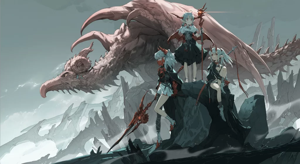 Fantasy Characters Dragon Blue Red Dark