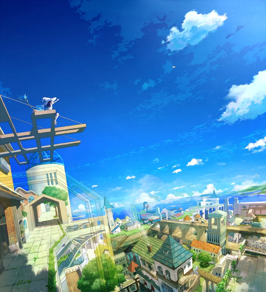 Fantasy Cityscape Blue Sky White Clouds