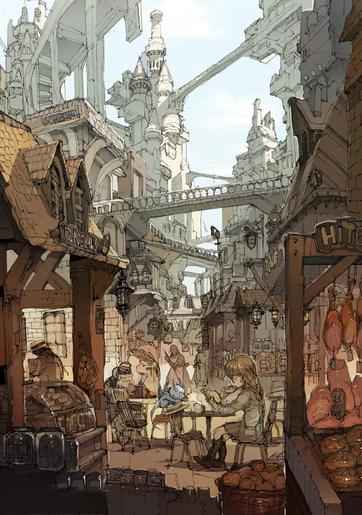 Fantasy Cityscape Earthy Tones Medieval Architecture