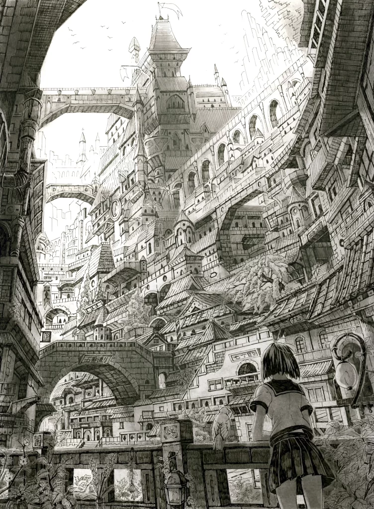 Fantasy Cityscape Monochrome Detailed Gothic Medieval
