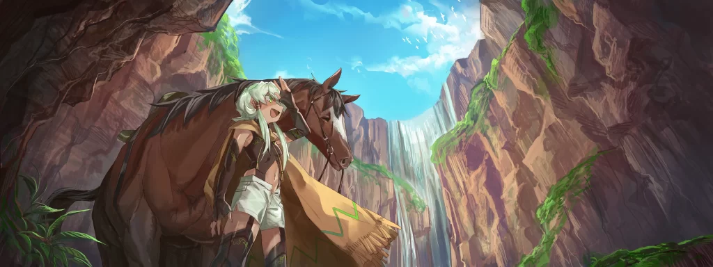 Fantasy Landscape Horse Human Blue Green