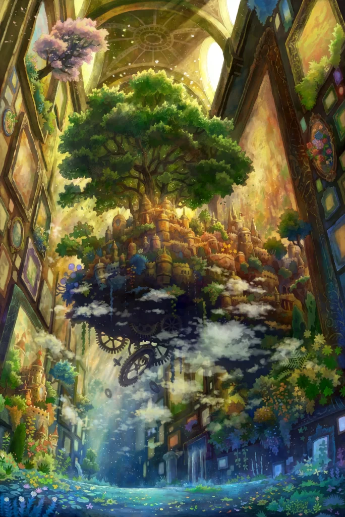 Fantasy Landscape Vibrant Greens Earthy Tones