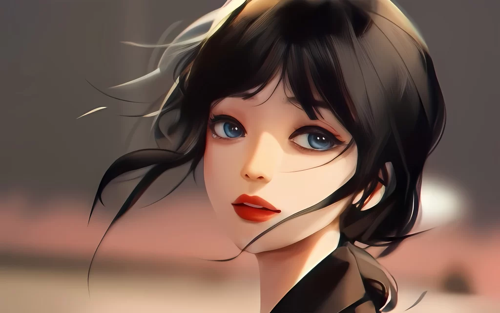 Female Character Black Hair Blue Eyes