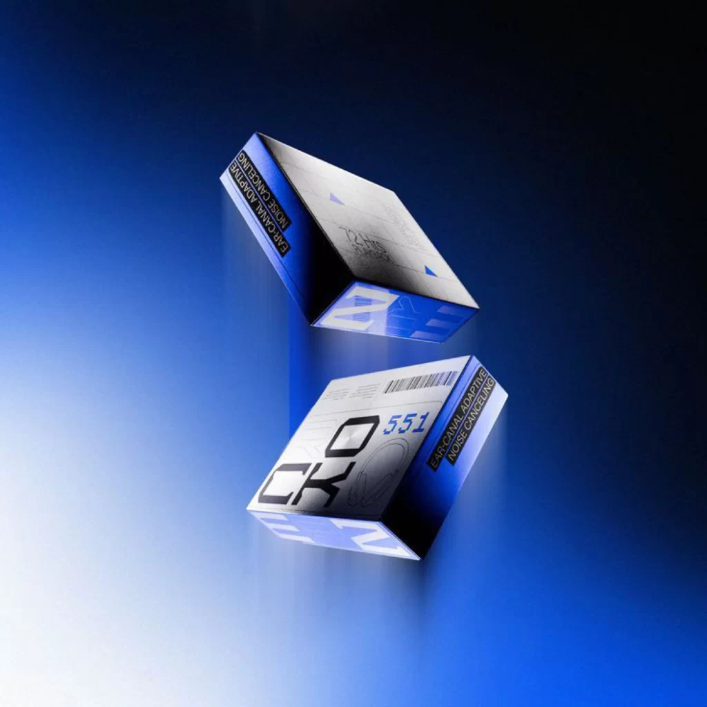 Floating Boxes Blue White Graphic